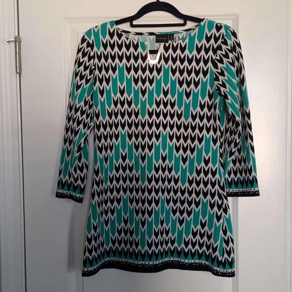 La Vanya 3/4 Sleeve Patterned Tunic Blouse size Small